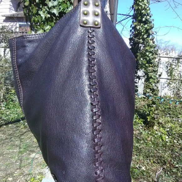 S O L D  LUCKY BRAND DARK BURGUNDY/MERLOT WHIPSTITCH HOBO HANDBAG - Picture 6 of 9